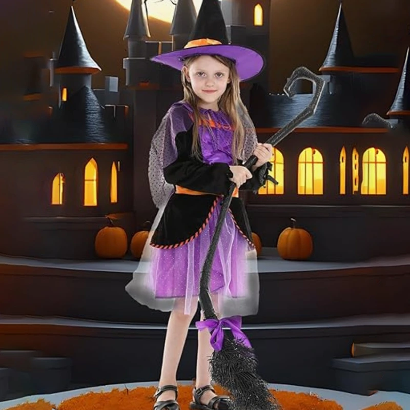 Halloween Parade heksenkostuum voor kinderen met glinsterende cape