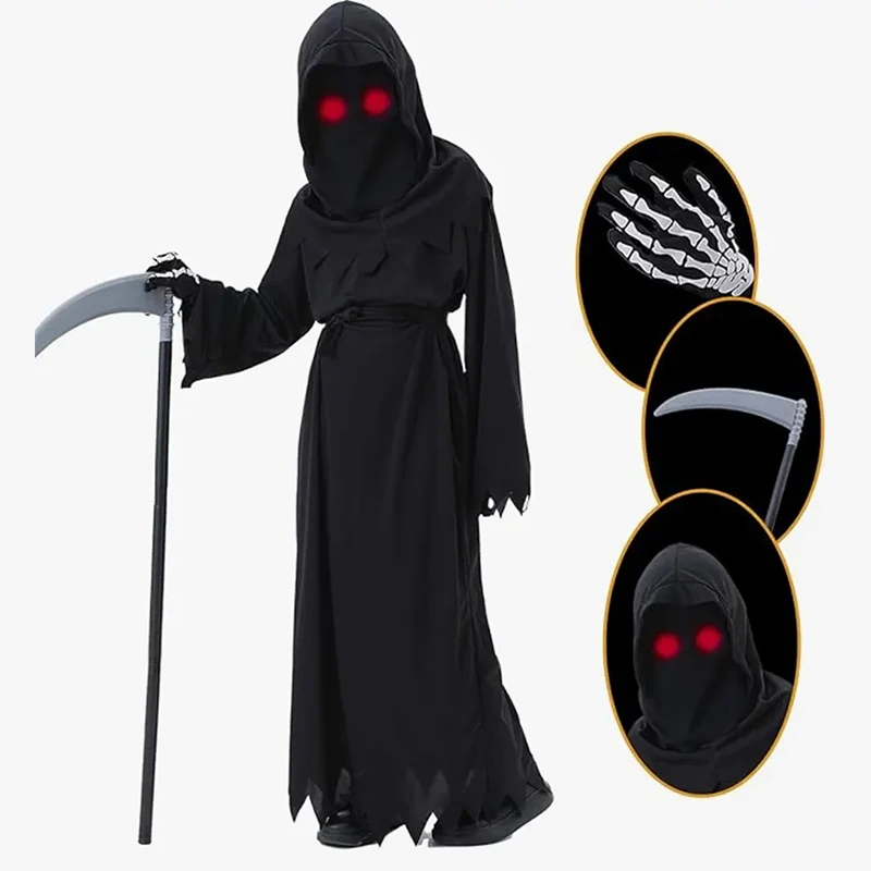 Halloween fotoshoot Coole zwarte Grim Reaper-gewaad voor kinderen